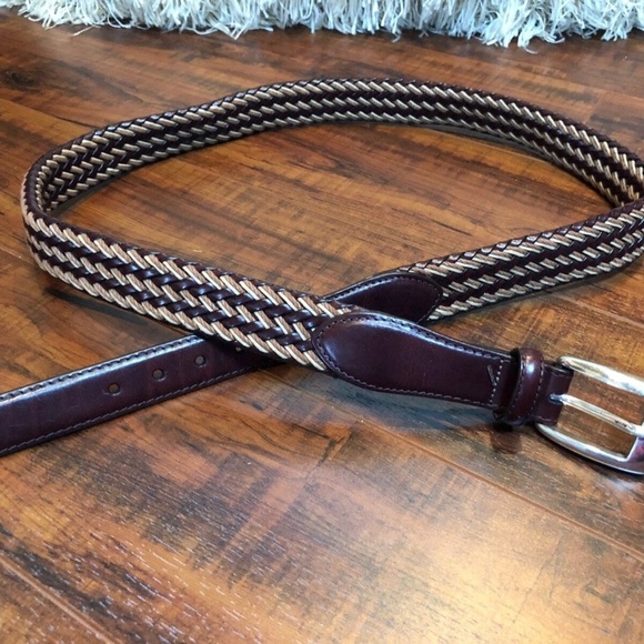 Vintage Brighton Woven Brown and Tan/s LEATHER with Silver Hardware Buckle sz 42